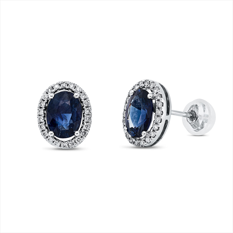 Ohrstecker 18 kt WG, 44 Brill. 0,14 ct, W-si, 2 Saphire 1,93 ct blau