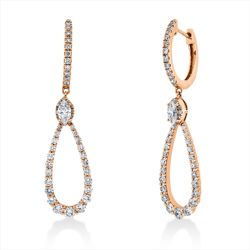 Ohrschmuck 14 kt RG, 12 Brill.0,11 ct, 26 Brill.0,53 ct, 54 Brill. 0,21 ct, TW-pi,2 Nav 0,20 ct, TW-si