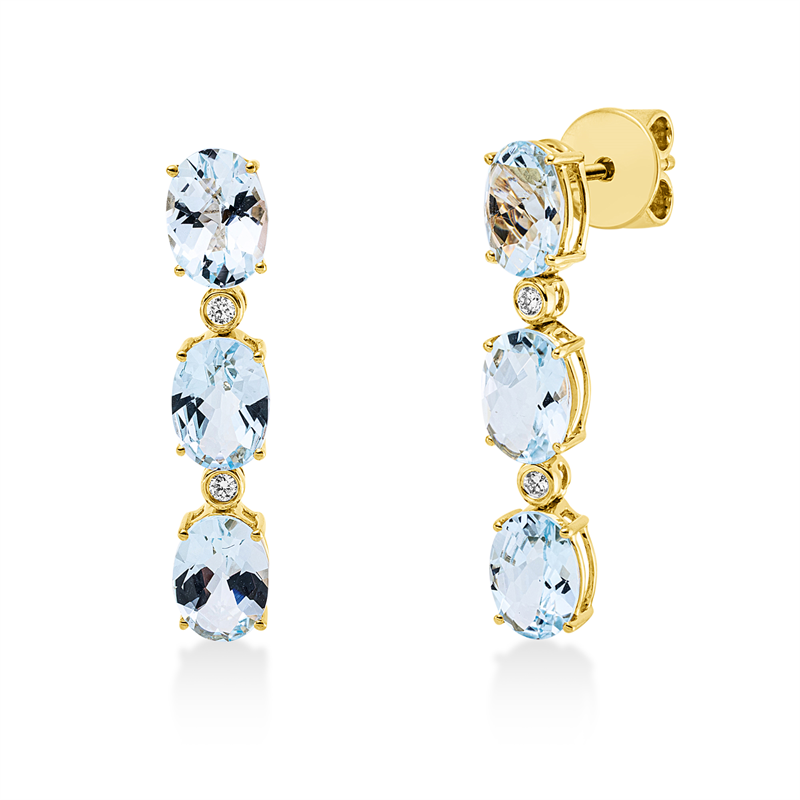 Ohrschmuck 18 kt GG, 4 Brill. 0,07 ct, TW-si, 6 Topase 5,60 ct sky blue
