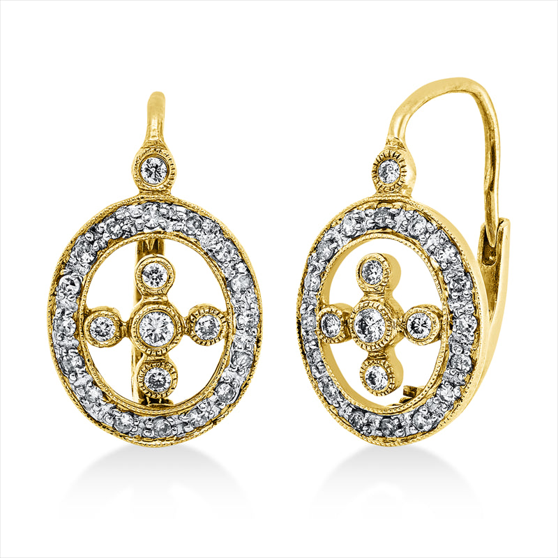 Creolen 14 kt GG, Fassung rhodiniert, 12 Brill. 0,14 ct, TW-si, 32 Dia. 0,16 ct, TW-si