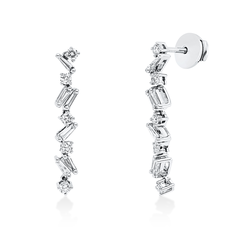 Ohrschmuck 14 kt WG, 12 Trap. 0,40 ct, TW-vsi, 10 Brill. 0,41 ct, W-vsi