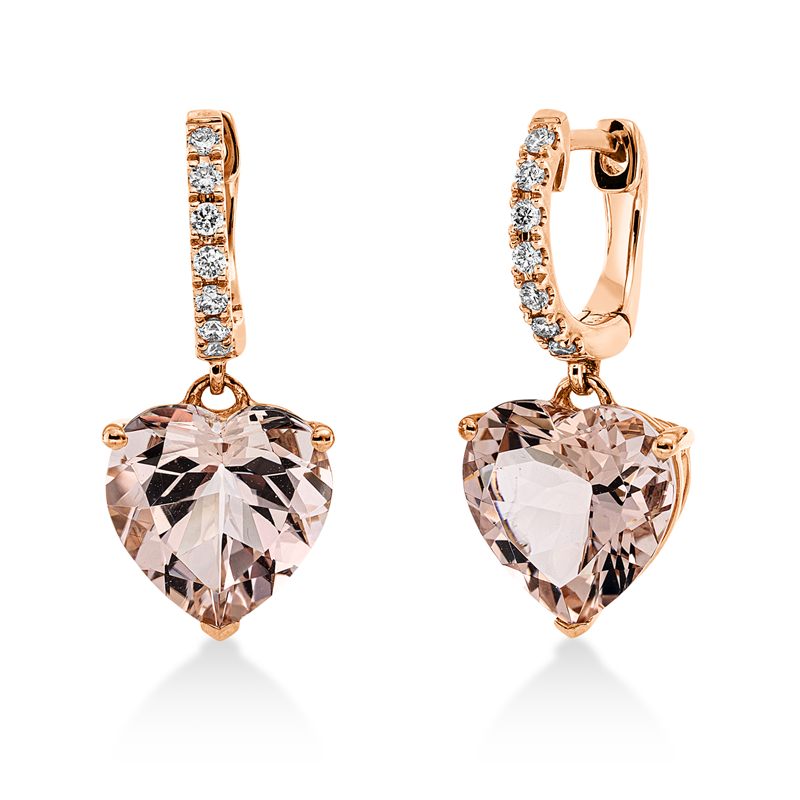 Ohrschmuck 18 kt RG, 14 Brill. 0,18 ct, TW-si, 2 Morganit 6,16 ct rosé