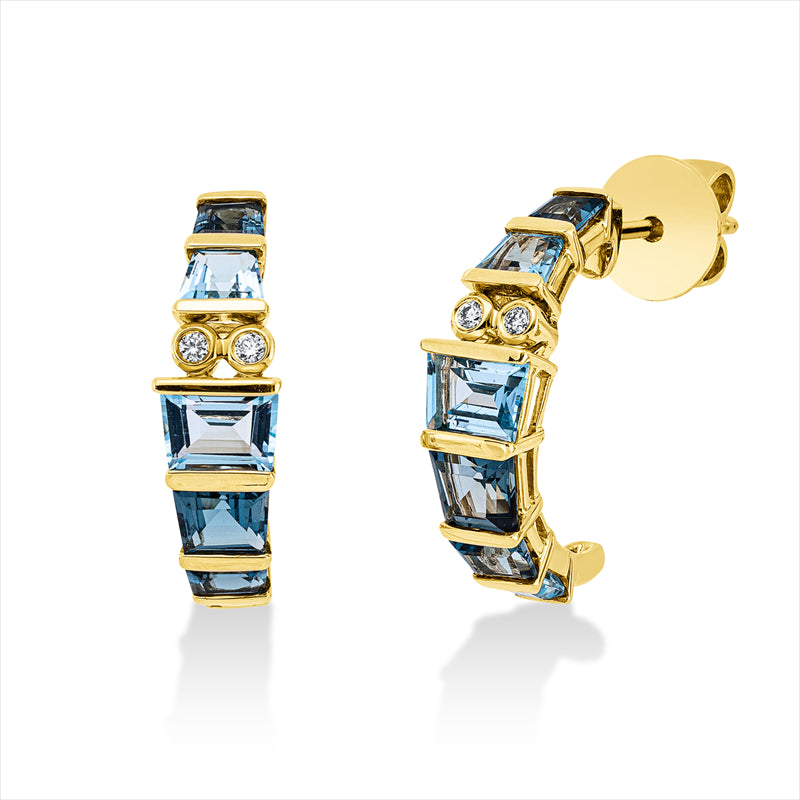 Ohrschmuck 18 kt GG, 4 Brill. 0,04 ct, TW-si, 6 Topase 1,60 ct blau, 6 Topase 1,40 ct Lond. blue