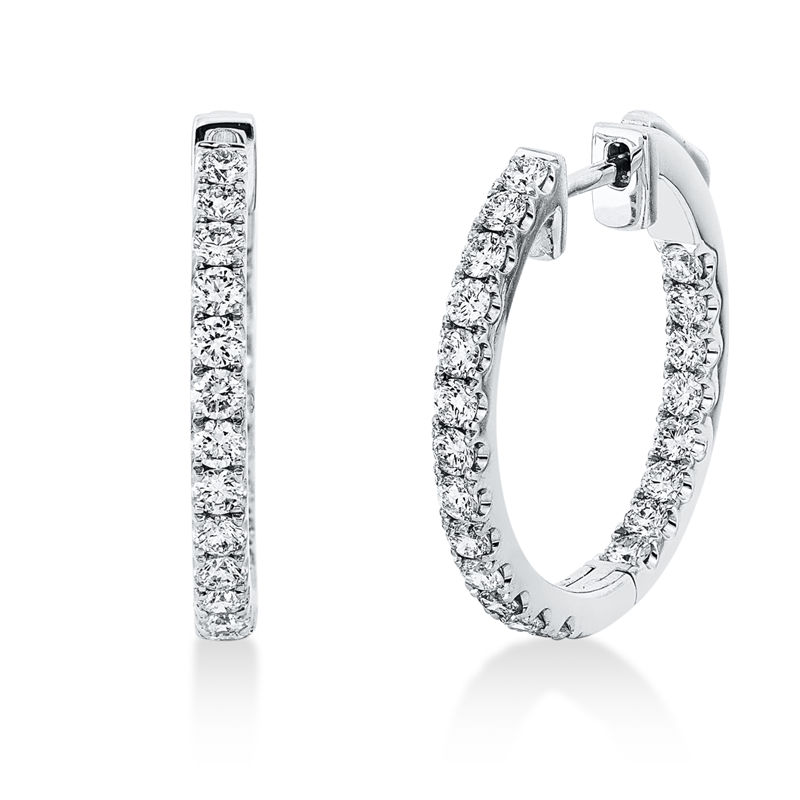 Creolen 18 kt WG, 26 Brill. 0,70 ct, TW-si, 16 Brill. 0,39 ct, TW-si