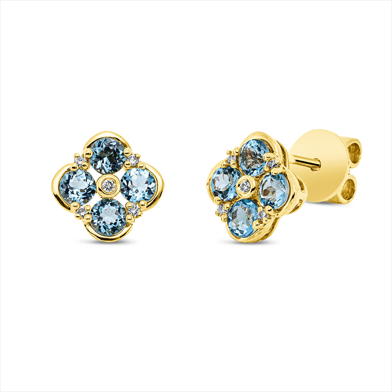 Ohrstecker 18 kt GG, 10 Brill. 0,07 ct, TW-si, 8 Topase 1,10 ct blau