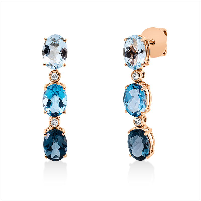 Ohr. 18 kt RG, 4 Br. 0,07 ct, TW-si, 2 Top 1,90 ct blau, 2 Top 1,90 ct sky blue, 2 Top 1,90 ct Lond. blue