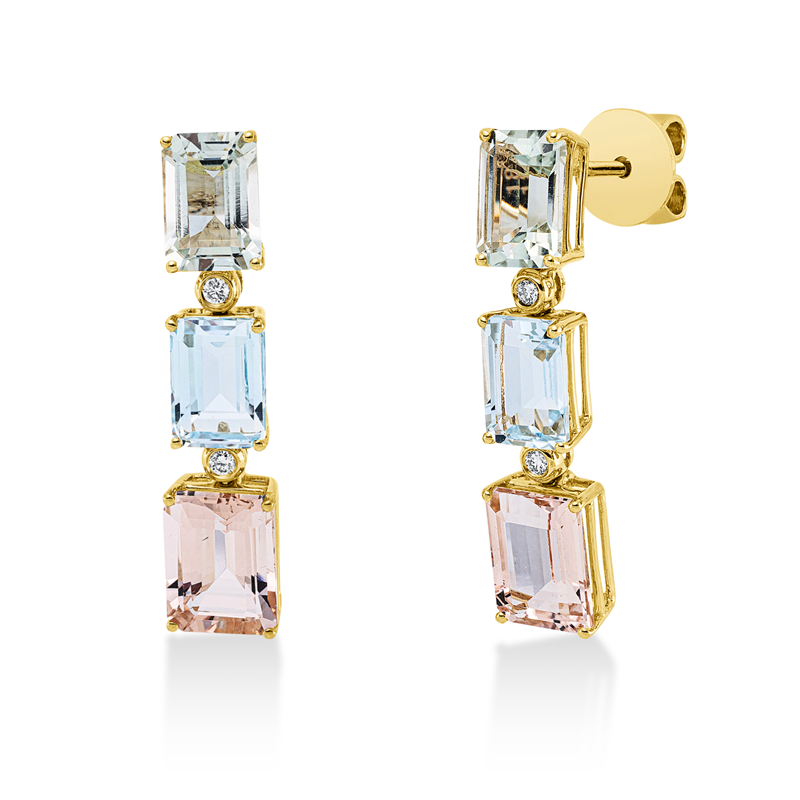 Ohrschmuck 18 kt GG, 4 Brill. 0,07 ct, TW-si, 6 Farbsteine 7,70 ct multicolor