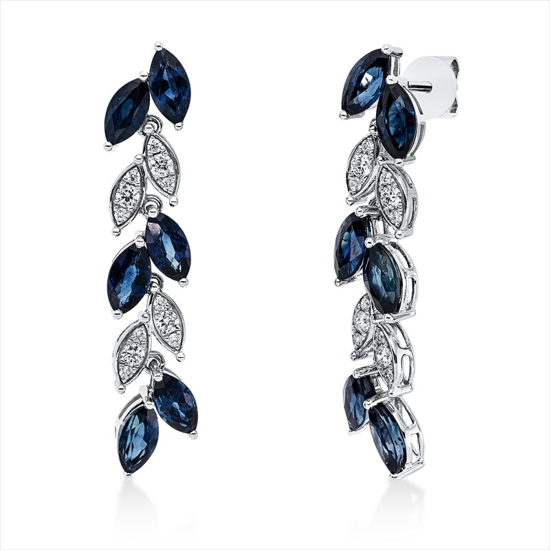Ohrschmuck 18 kt WG, 24 Brill. 0,27 ct, F-vsi, 12 Saphire 5,14 ct blau