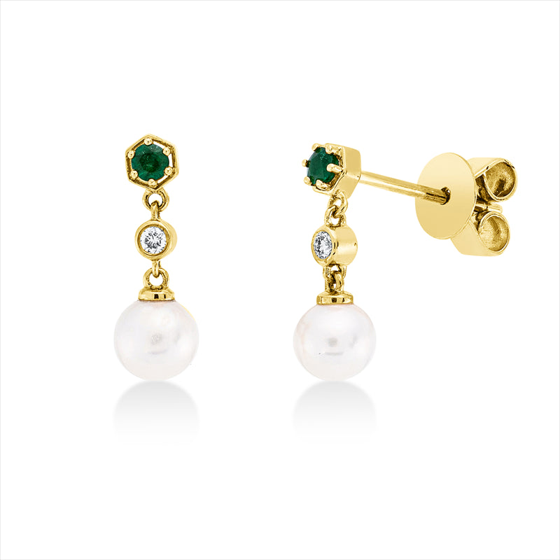 Ohrschmuck 18 kt GG, 2 Brill. 0,03 ct, TW-pi, 2 Smaragde 0,08 ct grün, 2 SW weiß 4,5 mm