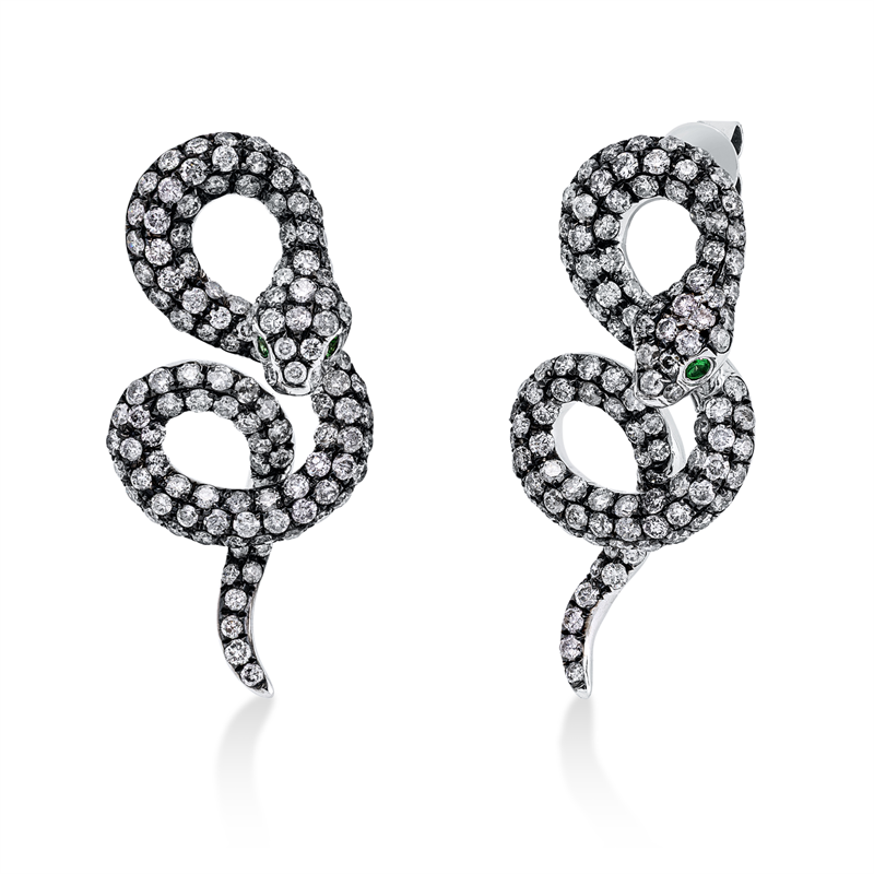 Ohrschmuck 18 kt WG, Fass teils schw rhod 176 Brill. 2,15 ct, W-si/pi, 58 Br. 0,73 ct, pink, 4 Tsa 0,06 ct