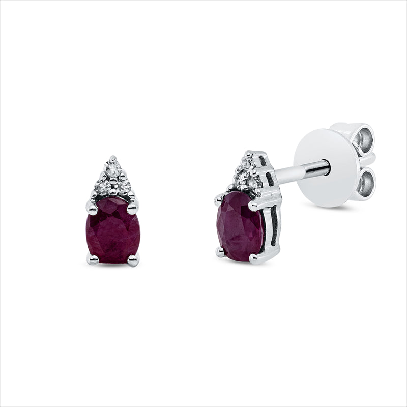 Ohrstecker 18 kt WG, 6 Brill. 0,02 ct, TW-si, 2 Rubine 0,47 ct rot