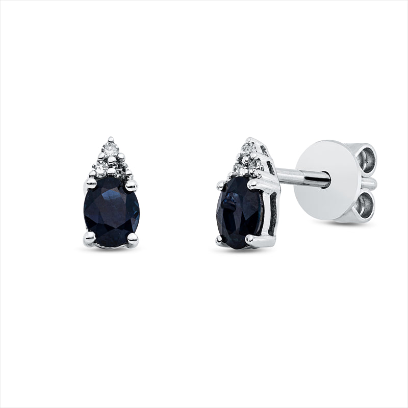 Ohrstecker 18 kt WG, 6 Brill. 0,02 ct, TW-si, 2 Saphire 0,41 ct blau