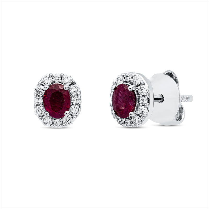 Ohrstecker 18 kt WG, 24 Brill. 0,15 ct, TW-si, 2 Rubine 0,46 ct rot