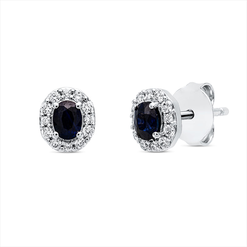 Ohrstecker 18 kt WG, 24 Brill. 0,17 ct, TW-si, 2 Saphire 0,36 ct blau