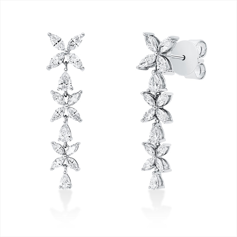 Ohrschmuck 18 kt WG, 6 Tropfen 0,29 ct, TW-si, 24 Nav. 0,75 ct, TW-si