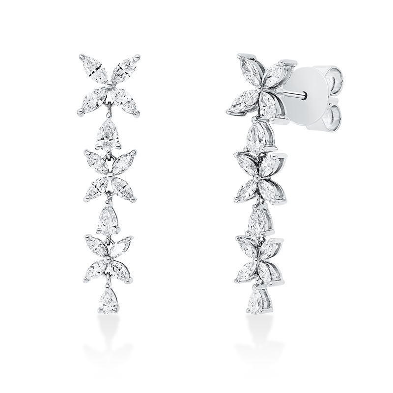 Ohrschmuck 18 kt WG, 6 Tropfen 0,29 ct, TW-si, 24 Nav. 0,75 ct, TW-si