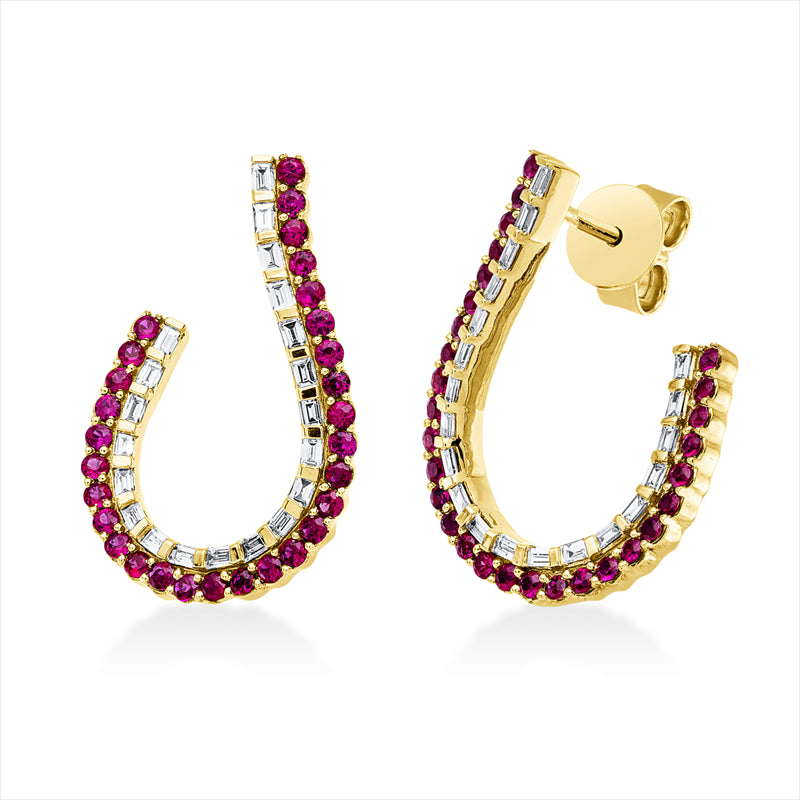 Ohrstecker 18 kt GG, 40 Bag. 0,40 ct, TW-si, 58 Rubine 0,81 ct rot