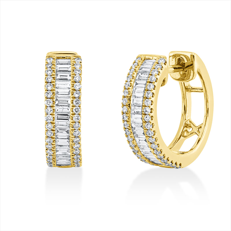 Creolen 18 kt GG, 76 Brill. 0,27 ct, TW-si, 34 Bag. 0,49 ct, TW-si