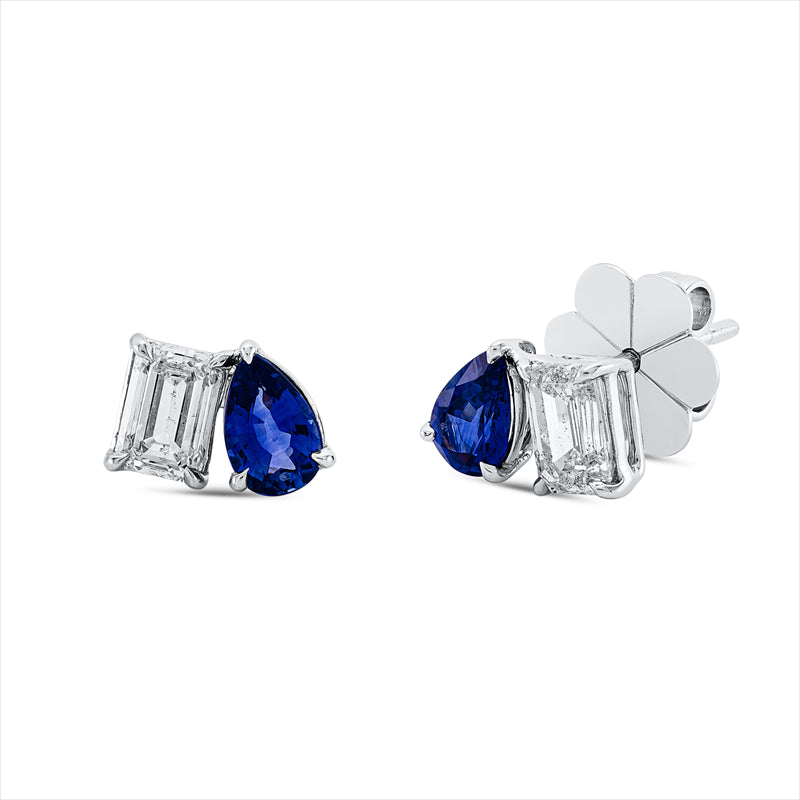 Ohrstecker 18 kt WG, 2 Sm.schliff 1,01 ct, TW-si, 2 Saphire 0,70 ct blau