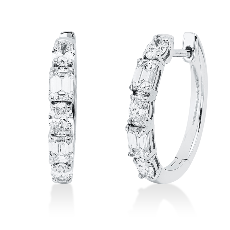 Creolen 18 kt WG, 4 Sm.schliff 0,88 ct, TW-si, 6 Oval 0,65 ct, TW-si