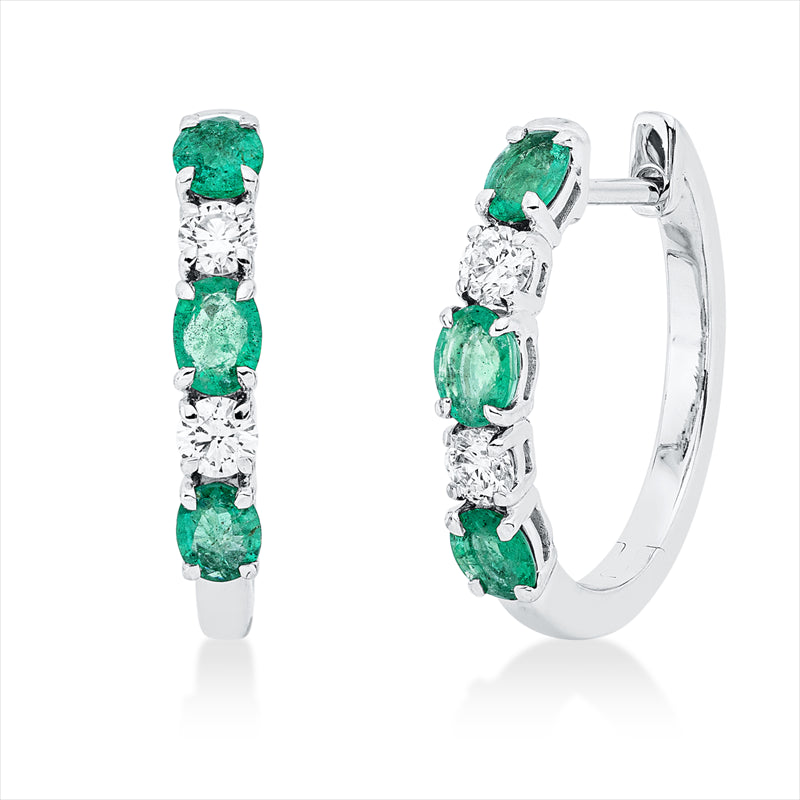 Creolen 18 kt WG, 4 Brill. 0,32 ct, TW-si, 6 Smaragde 0,83 ct grün