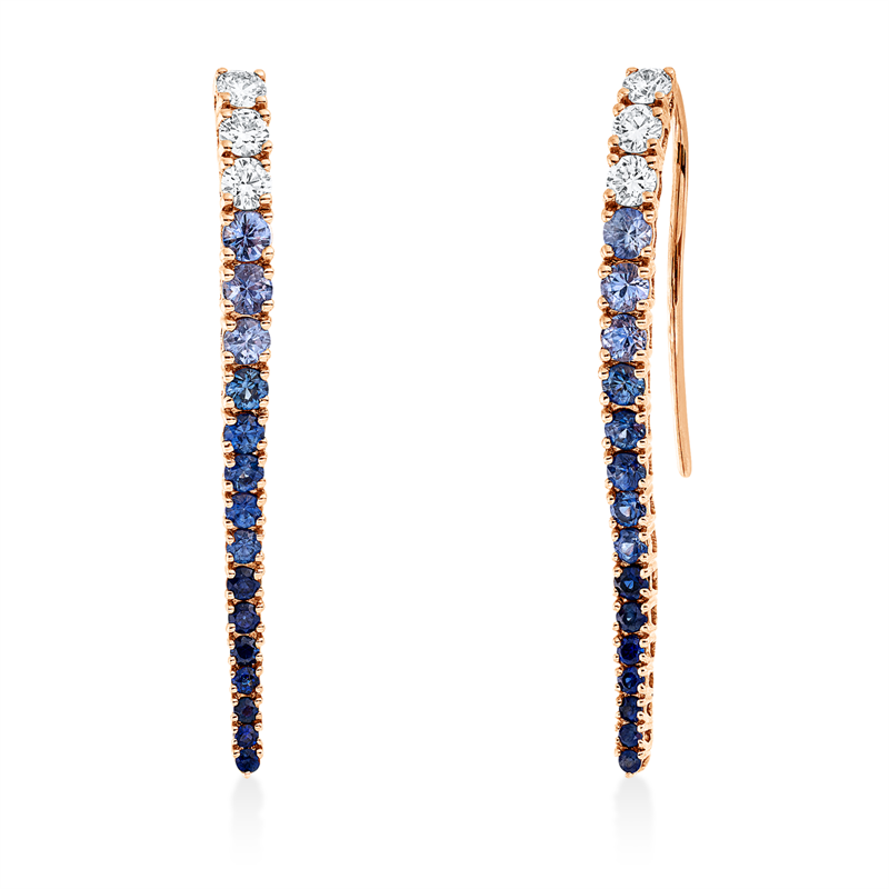 Ohrschmuck 18 kt RG, 6 Brill. 0,50 ct, TW-vsi/si, 30 Saphire 1,56 ct blau