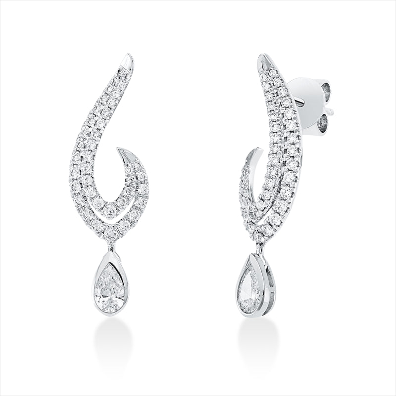 Ohrschmuck 14 kt WG, 18 Brill. 0,19 ct, TW-si, 2 Tropfen 0,38 ct, TW-si, 60 Brill. 0,28 ct, TW-si