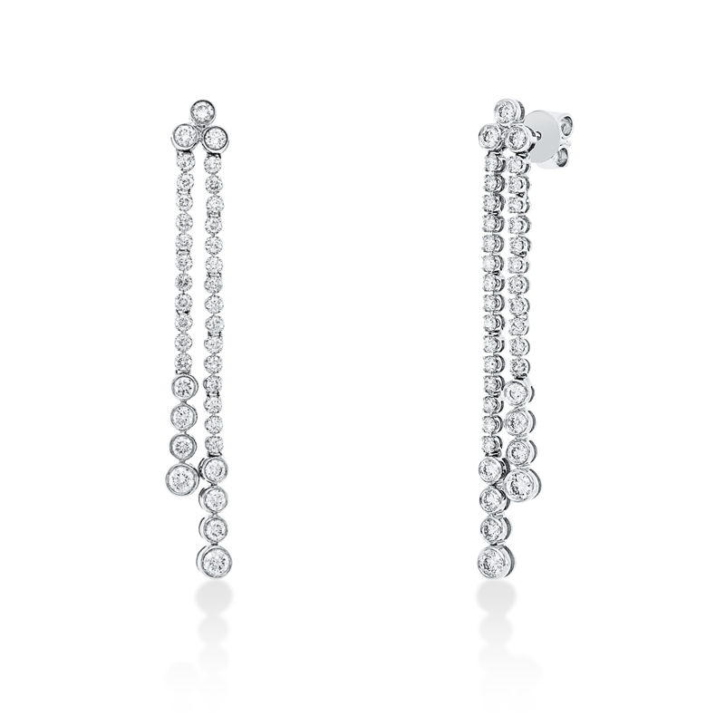 Ohrschmuck 14 kt WG, 18 Brill. 0,63 ct, TW-pi, 4 Brill. 0,29 ct, TW-pi, 52 Brill. 0,77 ct, TW-pi