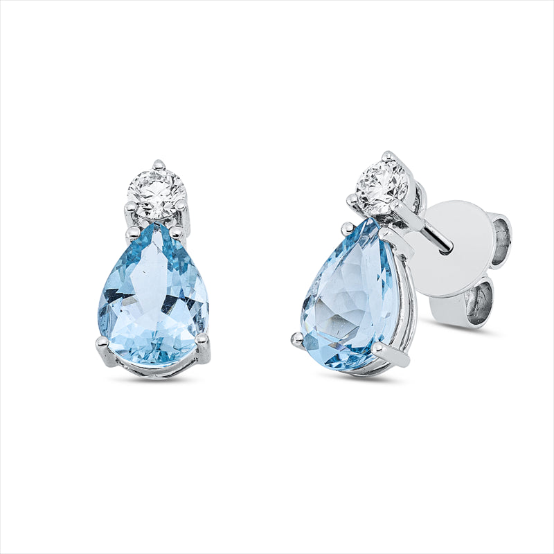 Ohrstecker 18 kt WG, 2 Brill. 0,27 ct, TW-vsi, 2 Aquamarin 2,24 ct blau