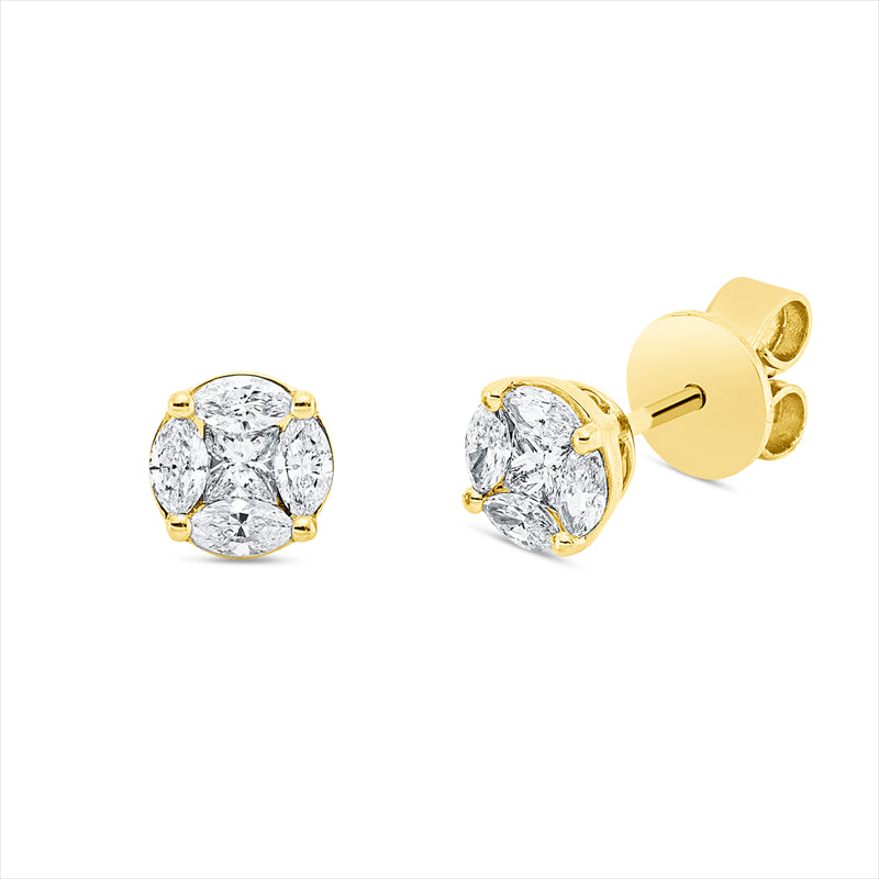 Ohrstecker 18 kt GG, 2 Princ. 0,12 ct, TW-si, 8 Nav. 0,31 ct, TW-si