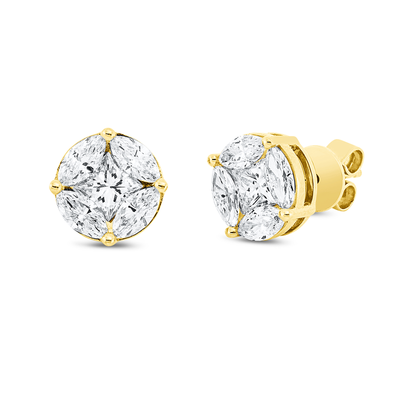 Ohrstecker 18 kt GG, 2 Princ. 0,61 ct, TW-si, 8 Nav. 1,13 ct, TW-si
