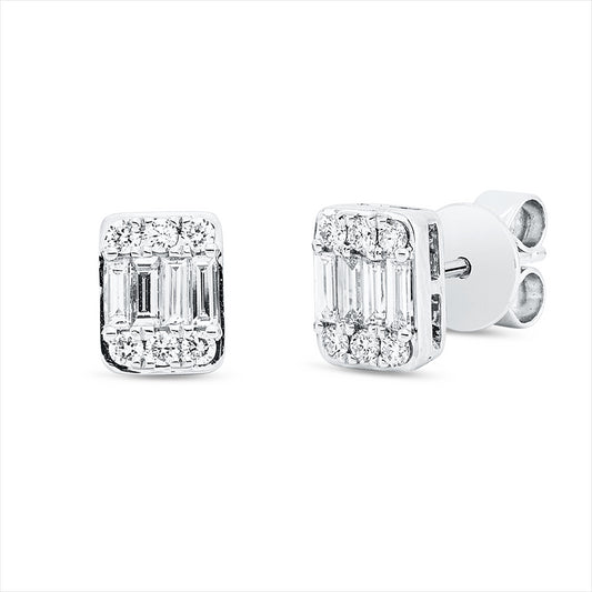 Creolen 18 kt WG, 8 Bag. 0,22 ct, TW-si, 12 Brill. 0,14 ct, TW-si