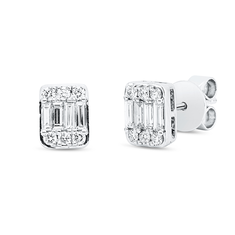 Ohrstecker 18 kt WG, 6 Bag. 0,31 ct, TW-si, 12 Brill. 0,14 ct, TW-si