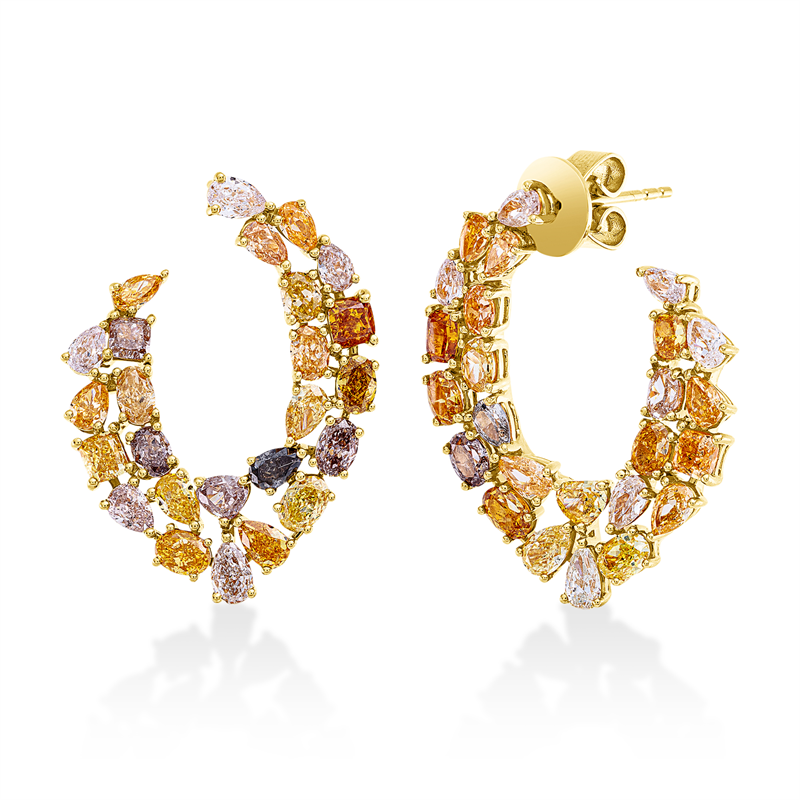 Ohrstecker 18 kt GG, 24 Fant-Schl. 3,38 ct, fancy, 26 Fant-Schl. 2,68 ct, fancy