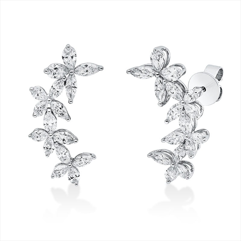 Ohrstecker 18 kt WG, 16 Tropfen 0,75 ct, TW-vsi, 16 Nav. 0,88 ct, TW-vsi