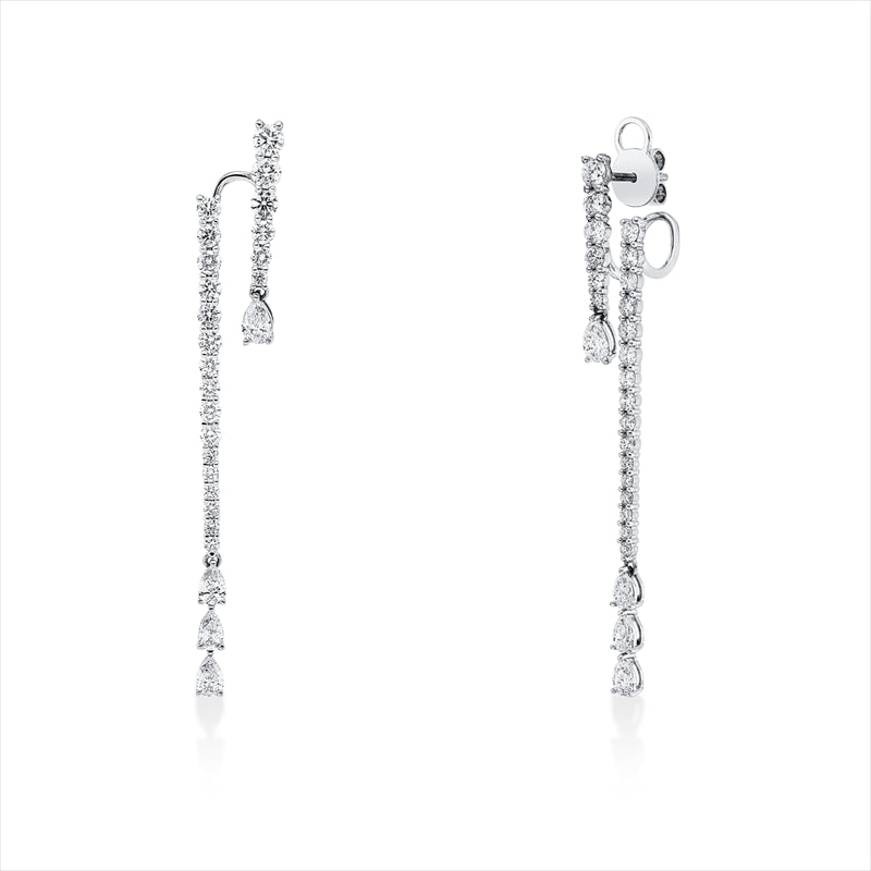 Creolen 18 kt WG, 6 Brill. 0,59 ct, TW-si, 8 Tropfen 1,19 ct, TW-vsi, 38 Brill. 1,46 ct, TW-si