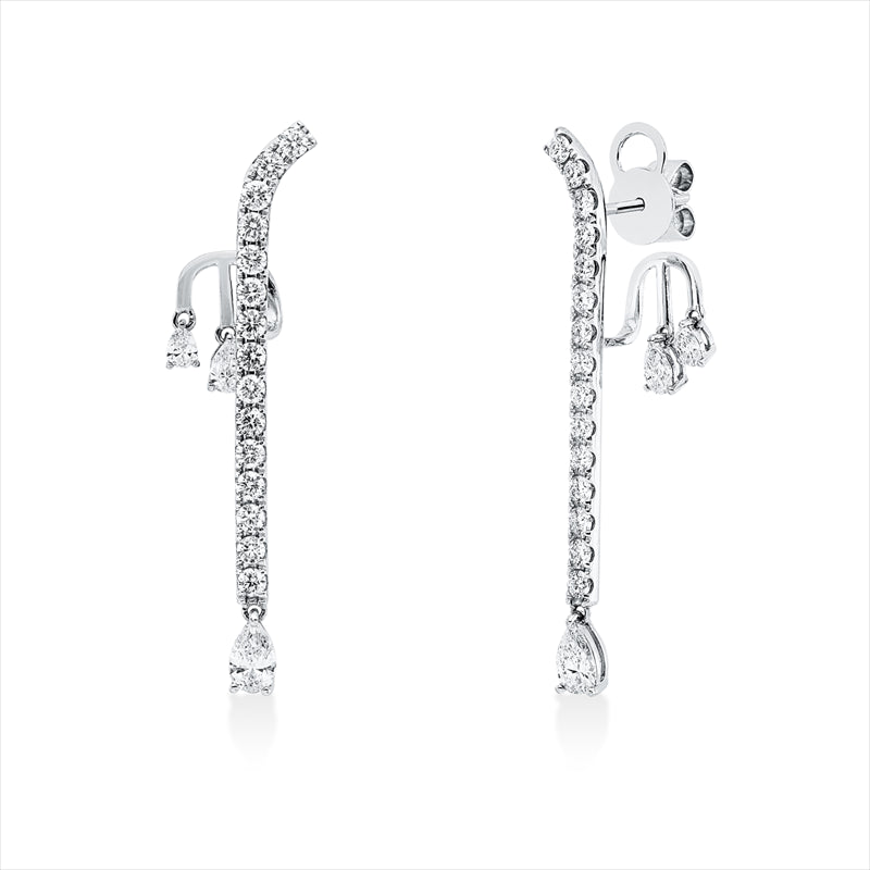 Creolen 18 kt WG, 6 Tropfen 1,10 ct, TW-vsi, 30 Brill. 1,45 ct, TW-si
