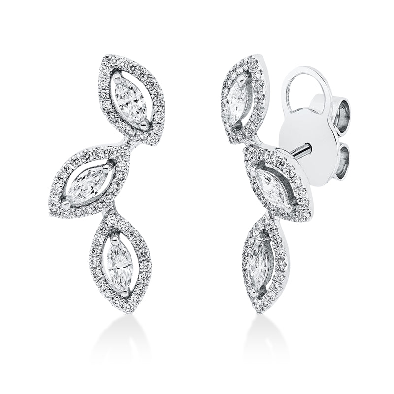 Ohrstecker 18 kt WG, 6 Nav. 0,39 ct, TW-vsi, 108 Brill. 0,30 ct, TW-si