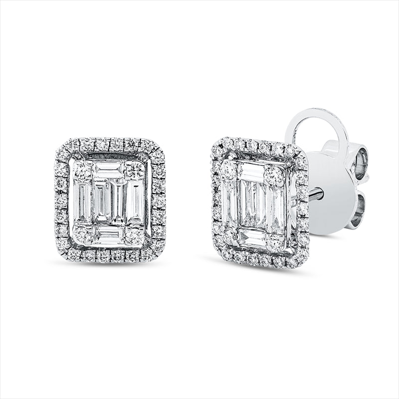 Ohrstecker 18 kt WG, 12 Bag. 0,44 ct, TW-vsi, 60 Brill. 0,28 ct, TW-si