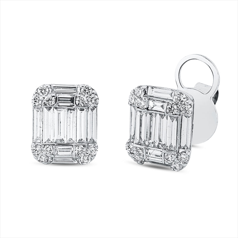 Ohrstecker 18 kt WG, 20 Bag. 1,11 ct, TW-vsi, 24 Brill. 0,32 ct, TW-si