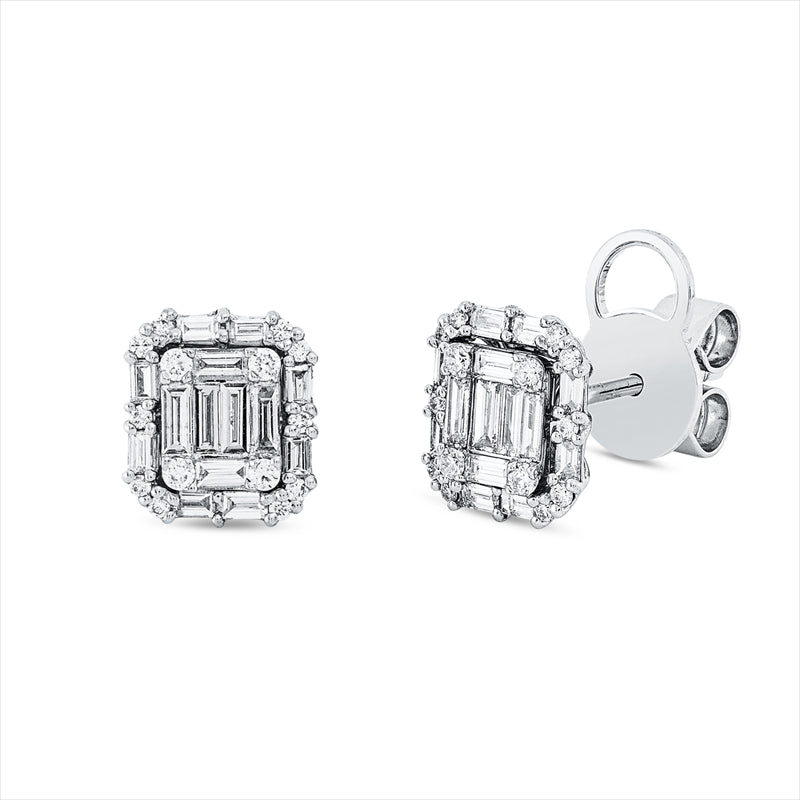 Ohrstecker 18 kt WG, 28 Bag. 0,61 ct, TW-vsi, 28 Brill. 0,15 ct, TW-si