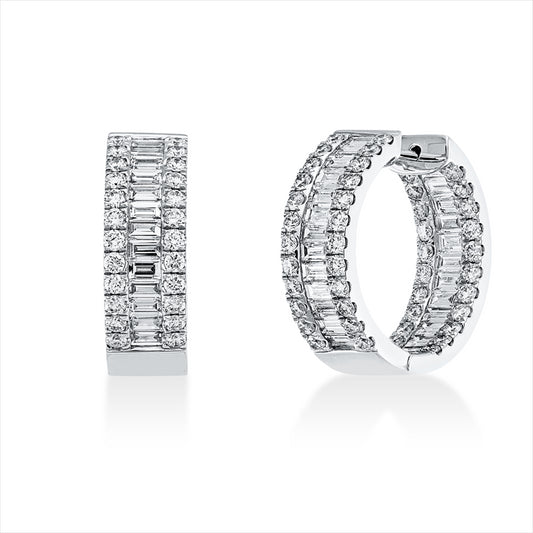 Creolen 18 kt WG, 50 Bag. 2,61 ct, F-vvs/vs, 92 Brill. 1,98 ct, F-vsi/si