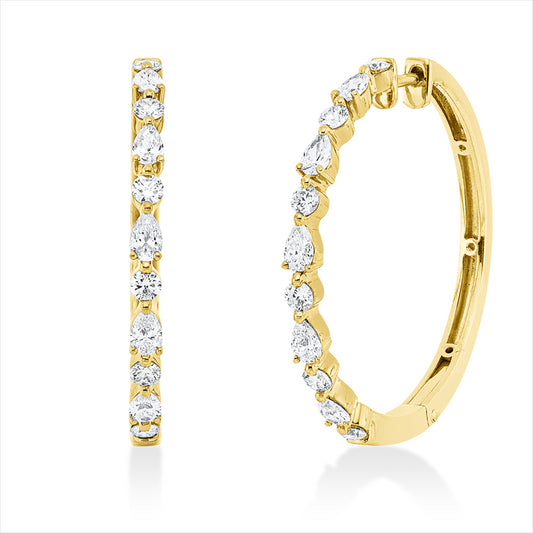 Creolen 18 kt GG, 10 Tropfen 0,82 ct, TW-si, 12 Brill. 0,59 ct, TW-si