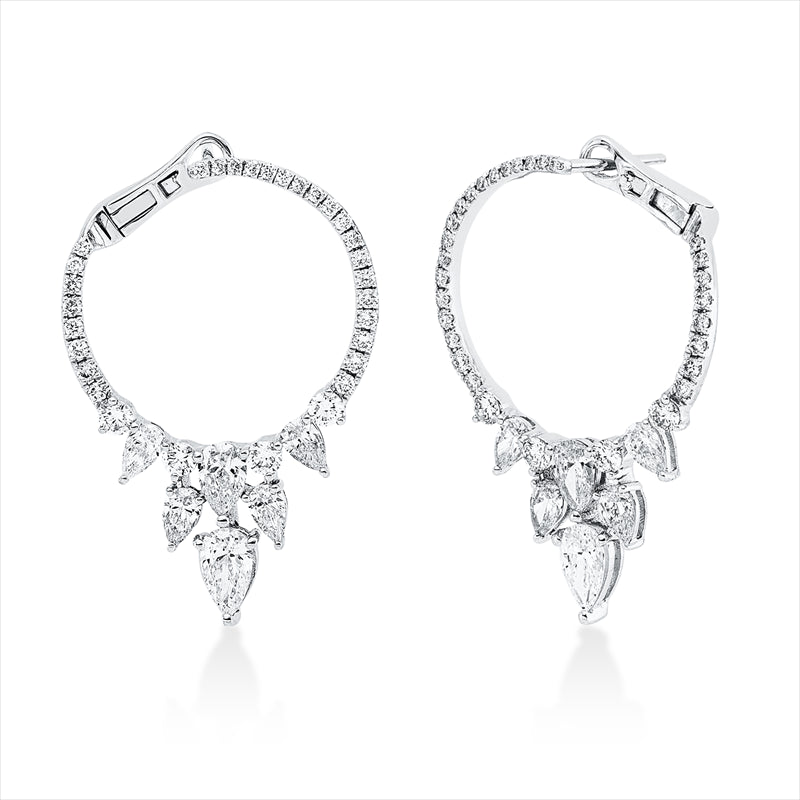 Ohrschmuck 18 kt WG, 10 Tropfen 1,03 ct, TW-si, 2 Tropfen 0,46 ct, TW-vsi, 60 Brill. 0,63 ct, TW-vsi