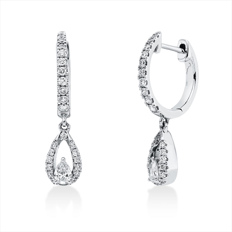 Ohrschmuck 14 kt WG, 2 Tropfen 0,17 ct, TW-si, 46 Brill. 0,29 ct, TW-pi