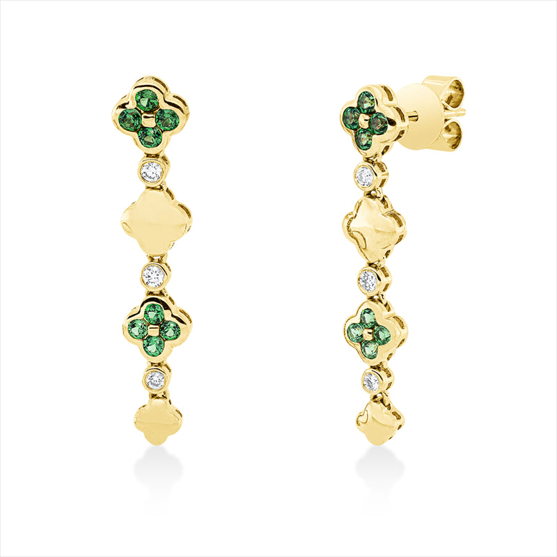 Ohrschmuck 18 kt GG, 6 Brill. 0,10 ct, TW-si, 16 Tsavorith 0,50 ct grün