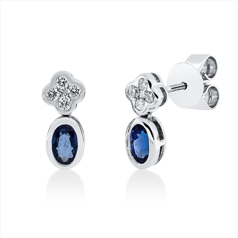 Ohrschmuck 18 kt WG, 8 Brill. 0,13 ct, TW-si, 2 Brill. 0,02 ct, TW-si, 2 Saphire 0,53 ct blau