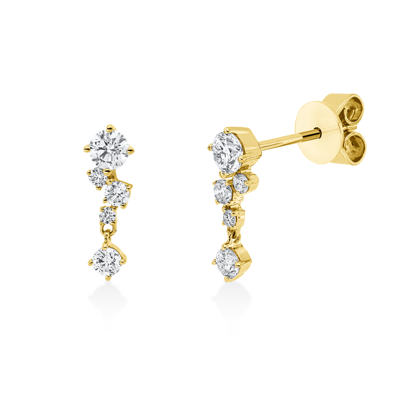 Ohrstecker 18 kt GG, 2 Brill. 0,26 ct, TW-pi, 8 Brill. 0,23 ct, TW-pi