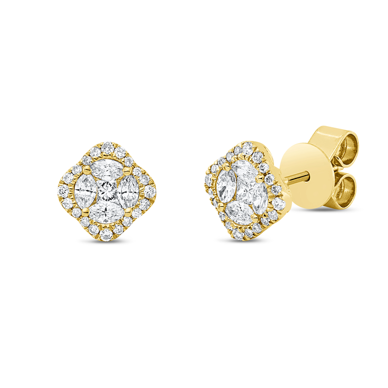 Ohrstecker 18 kt GG, 2 Princ. 0,09 ct, TW-vsi, 8 Nav. 0,32 ct, TW-vsi, 40 Brill. 0,15 ct, TW-si