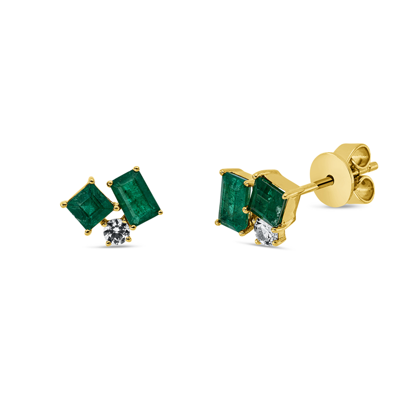 Ohrstecker 18 kt GG, 2 Smaragde 0,50 ct grün, 2 Smaragde 0,55 ct grün, 2 Saphire 0,15 ct weiß